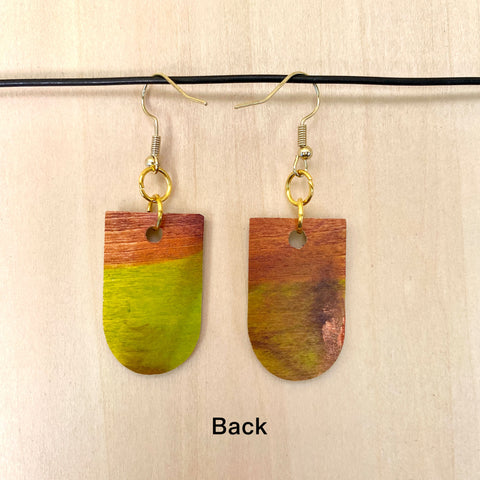 Wood Earrings #1 Hand Painted - Half Cylinder
