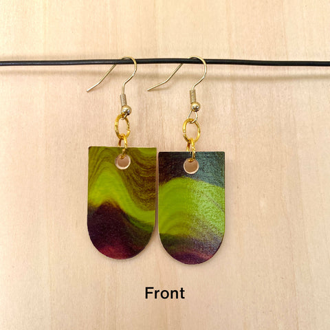 Wood Earrings #1 Hand Painted - Half Cylinder
