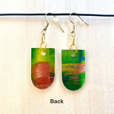 Wood Earrings #3 Hand Painted - Half Cylinder