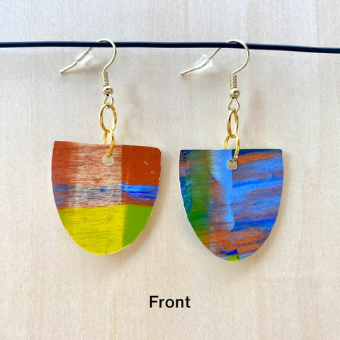 Wood Earrings #1 Hand Painted - Oblong Half Circle